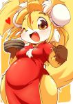  blonde_hair brown_eyes chinese_clothes fox furry long_hair one_eye_closed open_mouth ukan_muri 