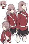  1girl alternate_hairstyle blush braid breasts chibi fate/grand_order fate_(series) florence_nightingale_(fate/grand_order) gloves highres long_hair military military_uniform nari open_mouth pantyhose pink_hair red_eyes solo uniform 