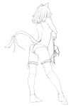  1girl animal_ears ass bra bra_removed breasts cat_ears cat_tail covering covering_breasts ewokaku_kitsune extra_ears facing_away frilled_legwear holding holding_bra lineart monochrome original panties ribbon short_hair shoulder_blades sideboob simple_background sketch small_breasts solo tail tail_ribbon thigh-highs underwear underwear_only white_background 