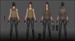  belt boots brown_hair concept_art crowe_altius denim final_fantasy final_fantasy_xv fingerless_gloves gloves holster jeans kingsglaive:_final_fantasy_xv knee_pads leather leather_gloves leather_jacket looking_at_viewer messy_hair official_art 