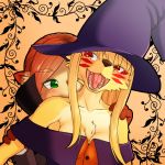  2girls artist_request blonde_hair copyright_request dog furry green_eyes halloween_costume long_hair multiple_girls red_eyes vampire weasel witch_hat yuri 