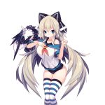  1girl animal_ears blue_eyes breasts cat_ears character_request dragon fake_animal_ears large_breasts legs_together long_hair looking_at_viewer off_shoulder official_art school_uniform serafuku short_sleeves sleeve_cuffs solo striped striped_legwear swimsuit swimsuit_under_clothes thigh-highs transparent_background uchi uchi_no_hime-sama_ga_ichiban_kawaii very_long_hair 