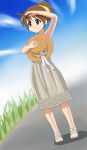  brown_hair chunpai dress hat hirasawa_ui k-on! ponytail sandals short_hair solo sundress 