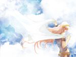  bed_sheet closed_eyes cloud clouds headset long_hair megurine_luka midriff pink_hair sheets shigeyoshi skirt smile vocaloid 