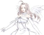  bakufu bride brown_hair dress elbow_gloves fuu_(futian) gloves idolmaster long_hair miura_azusa ribbon solo wedding_dress wings 