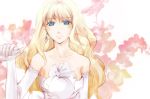  blonde_hair blue_eyes bride dress earrings elbow_gloves gloves jewelry long_hair macross macross_frontier sheryl_nome tomori wedding_dress 