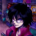  alphonse_michel apron bemani book glasses heterochromia librarian library pop&#039;n_music red_shirt 