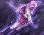  bamboo_blade katana ki klenow kneehighs long_hair miyazaki_miyako pink_eyes pink_hair pleated_skirt school_uniform shaman_king skirt socks solo sword tamamura_tamao weapon 