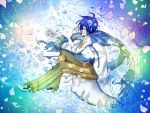  ahoge blue_hair kaito lying male on_side petals scarf skarapa solo vocaloid 