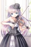  bare_shoulders dress gothic_lolita hat instrument long_hair mini_top_hat plastic_moon purple_hair top_hat violin 