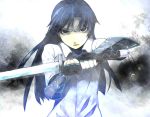  gauntlets idolmaster katana kisaragi_chihaya long_hair menea shirt solo sword weapon 