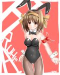  armband breasts brown_eyes brown_hair bunny_ears bunnysuit cleavage higheast pantyhose rabbit_ears short_hair suzumiya_haruhi suzumiya_haruhi_no_yuuutsu takasaka_donten thigh_gap 