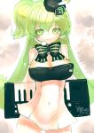  breasts cleavage green_eyes green_hair hat instrument keyboard keyboard_(instrument) large_breasts long_hair mac macintosh macloid macne_nana mini_top_hat os personification ribbon rondo_bell smile top_hat 