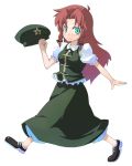  braid green_eyes hat hong_meiling long_hair morino_hon no_socks red_hair redhead ribbon smile touhou twin_braids 