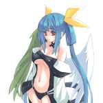 asymmetrical_wings blue_hair bow breasts dizzy guilty_gear hair_bow long_hair red_eyes tail twintails under_boob underboob wings
