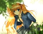  blue_eyes cat kanon leaf leaves long_hair orange_hair sawatari_makoto suruga_kasune twintails 