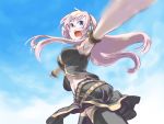  double_lariat_(vocaloid) headphones long_hair megurine_luka midriff motion_blur nazunan open_mouth pink_hair sky smile thigh-highs thighhighs vocaloid 