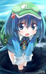  blue_hair hair_bobbles hair_ornament hat kawashiro_nitori key kitahara_tomoe_(kitahara_koubou) open_mouth touhou twintails wading water 