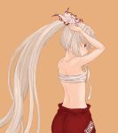  fujiwara_no_mokou long_hair mouth_hold no_shirt red_eyes sarashi shirtless silver_hair topless touhou yamayama3246 