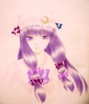  hat hazuki_iku long_hair patchouli_knowledge purple_eyes purple_hair ribbon touhou violet_eyes 