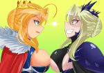  artoria_pendragon_alter_(fate/grand_order) artoria_pendragon_lancer_(fate/grand_order) blonde_hair breasts fate/grand_order green_eyes large_breasts symmetrical_docking yellow_eyes 