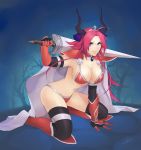  bikini_armor blue_eyes breasts cape fate/extra fate/grand_order fate_(series) horns large_breasts lips pauldrons pink_hair rider_(fate/extra) scar sword thigh-highs tiara 