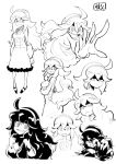  1girl breasts character_sheet disgusted dress drooling female happy hex_maniac_(pokemon) monochrome npc_trainer pokemon scared solo watson white_background 