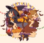  2girls artist_request fire halloween hat kill_la_kill lantern lolipop mankanshoku_mako matoi_ryuuko multiple_girls witch_hat 