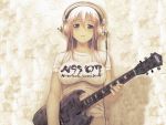  1girl breasts clothes eyebrows female guitar solo super_sonico text 