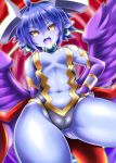  1girl blue_hair blue_skin breasts demon_girl female gluteal_fold horns jewelry nyarla pointy_ears shinrabanshou small_breasts smile solo succubus 