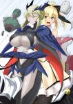  2girls artoria_pendragon_alter_(fate/grand_order) blonde_hair breasts closed_eyes fate/grand_order fate/unlimited_codes fate_(series) green_eyes huge_breasts multiple_girls saber saber_lily 