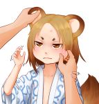  1girl anger_vein animal_ears brown_hair drawfag kouzu_(yuragisou_no_yuuna-san) pinching short_hair tail transparent_background yuragisou_no_yuuna-san 