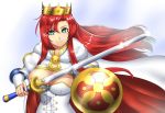  boudica_(fate/grand_order) crown fate/grand_order green_eyes redhead shield smile sword 