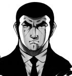  1boy duke_tougou golgo_13 male_focus monochrome muku_(komainu) simple_background solo suit upper_body white_background 