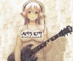  1girl breasts clothes female guitar solo text 