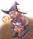  1girl artist_request copyright_request dog furry halloween halloween_costume long_hair looking_at_viewer red_eyes redhead witch_hat 