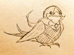  animal animalization beak bird duel_monster feathers highres lyrical_luscinia_sapphire_swallow monochrome no_humans solo tail traditional_media wings yu-gi-oh! yuu-gi-ou_arc-v 