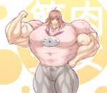  brown_eyes brown_hair extreme_muscles flex happy tight_shirt 