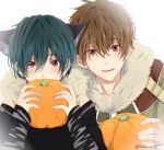  2boys brothers brown_hair cat_ears green_hair halloween halloween_costume high_speed! kirishima_ikuya kirishima_natsuya looking_at_viewer male_focus multiple_boys pumpkin red_eyes short_hair takishiki 