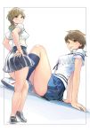  brown_eyes brown_hair carina_(xiaowoo) sailor_uniform short_hair simple_background skirt tagme 