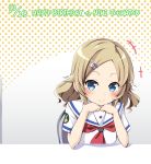  1girl badge blonde_hair blue_eyes character_name dated elbows_on_table hands_on_own_chin happy_birthday high_school_fleet neckerchief pirason polka_dot polka_dot_background school_uniform serafuku short_hair sitting smile solo toumatsu_mimi 