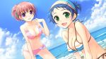  astraythem beach bikini blue_hair breasts cleavage game_cg green_eyes strap_pull swimsuit violet_eyes 