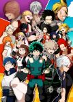  1girl 5girls 6+boys aizawa_shouta all_might bakugou_katsuki bangs blunt_bangs boku_no_hero_academia cardigan dabi_(boku_no_hero_academia) double_bun iida_tenya jirou_kyouka kaminari_denki kendou_itsuka kirishima_eijirou komiya_harumoto midoriya_izuku multiple_boys multiple_girls muscular_(boku_no_hero_academia) school_uniform serafuku shigaraki_tomura tetsutetsu_tetsutets todoroki_shouto toga_himiko uraraka_ochako yaoyorozu_momo 