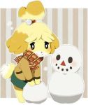  artist_request black_eyes blonde_hair dog doubutsu_no_mori furry scarf shizue_(doubutsu_no_mori) short_hair snowball 