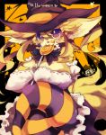  1girl artist_request blonde_hair candy copyright_request dog furry halloween halloween_costume violet_eyes witch_hat 