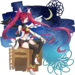  1girl alternate_costume alternate_hair_color elbow_gloves fingerless_gloves jinx_(league_of_legends) league_of_legends long_hair magical_girl moon redhead sitting solo star_guardian_jinx thigh-highs twintails very_long_hair wings 