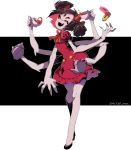  1girl bow extra_arms extra_eyes fang high_heels muffet ribbon solo spider_girl tea undertale 