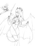  2girls :p alma_elma camel_(dansen) cleavage crossover demon_tail facial_mark female horns milia mon-musu_quest! monochrome multiple_girls navel profile tail thigh-highs wings 