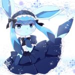  1girl blue_eyes dress female furry glaceon kemoribon pokemon smile solo white_background 