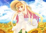  blonde_hair blush dress hat irotoridori_no_sekai long_hair minari_(minari37) nikaidou_shinku open_mouth red_eyes smile summer summer_dress sunflower 